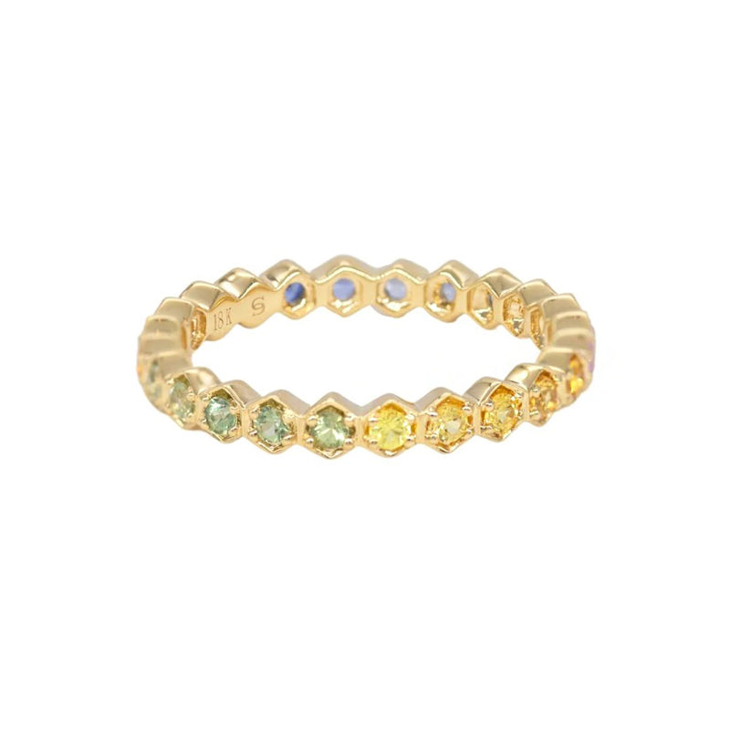 Sethi Couture 18K Yellow Gold and Rainbow Sapphire Regency Band
