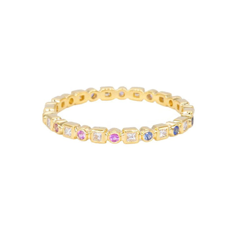 Sethi Couture 18K Yellow Gold "Kate" Rainbow Sapphire and Diamond Band