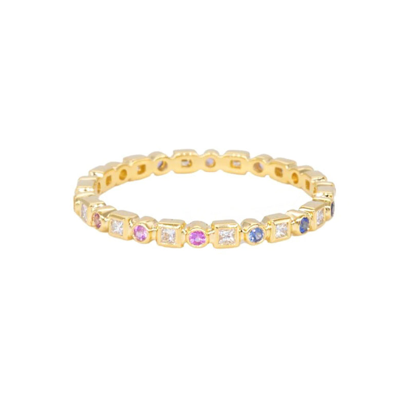 Sethi Couture 18K Yellow Gold "Kate" Rainbow Sapphire and Diamond Band