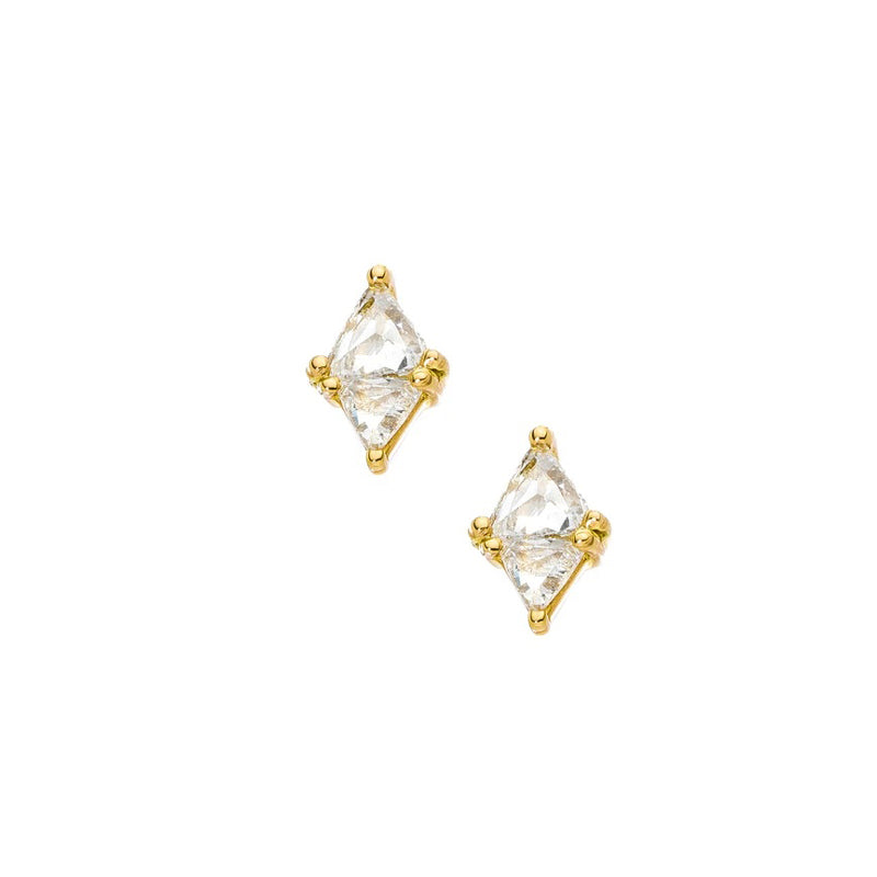 18K yellow gold "Duet" trillion rose cut diamond stud earrings