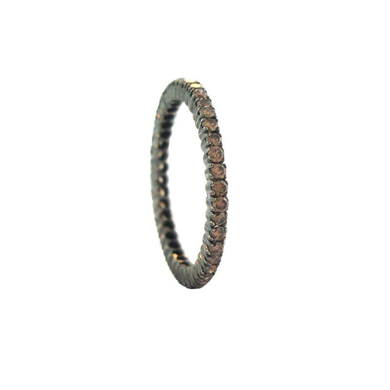 18K white gold with black rhodium finish eternity style band with prong set brown diamonds