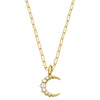 18K yellow gold "Crescent" rose cut diamond pendant with paper clip chain