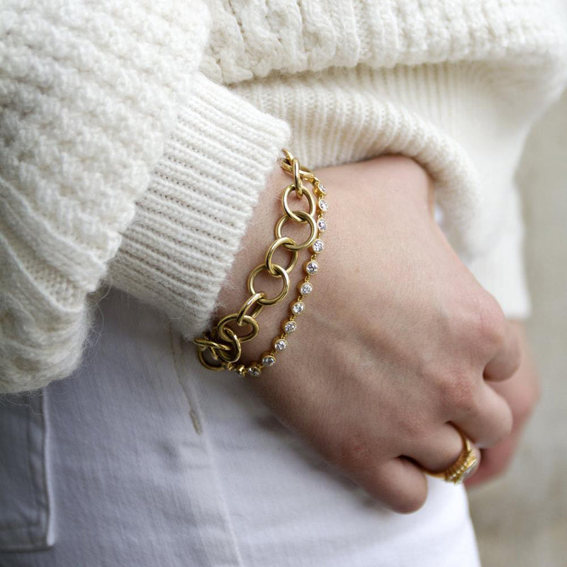 Single Stone 18K Yellow Gold "Club" Bracelet and "Gabby" Diamond Bracelet on model