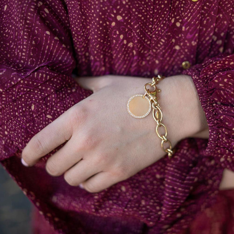 Single Stone 18K Yellow Gold "Crew" Bracelet with charm