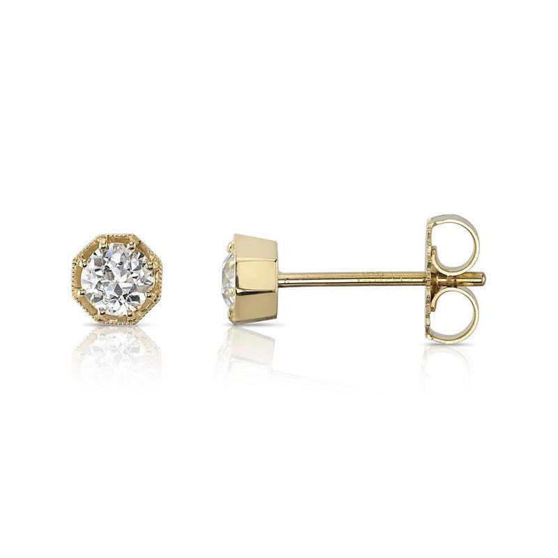 Single Stone 18K Yellow Gold "Gemma" Diamond Stud Earrings