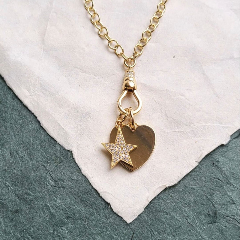 Single Stone "Kinsley" Diamond Star Pendant and Heart Pendant on chain