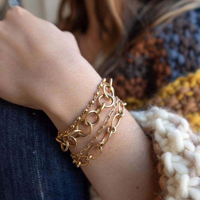 Single Stone 18K Yellow Gold Bracelet Stack