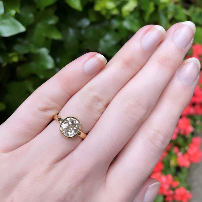 Single Stone "Wyler" Antique Old Mine Cut Diamond Ring on hand