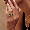 Single Stone Large "Jane" 22K Gold Band on model