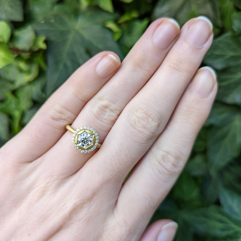 Samantha Louise Jewelry Signature Petal Halo Ring on hand