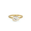 Samantha Louise Satin finish 18K yellow gold ring featuring a rose cut pear shape diamond (1.00ct E/SI2) on a rounded band with hidden white diamond