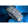 Suwa platinum three row diamond band, blue background
