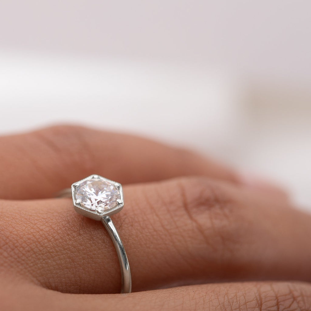 ILA Selene Round Diamond Engagement Ring 18K White Gold or Platinum on hand