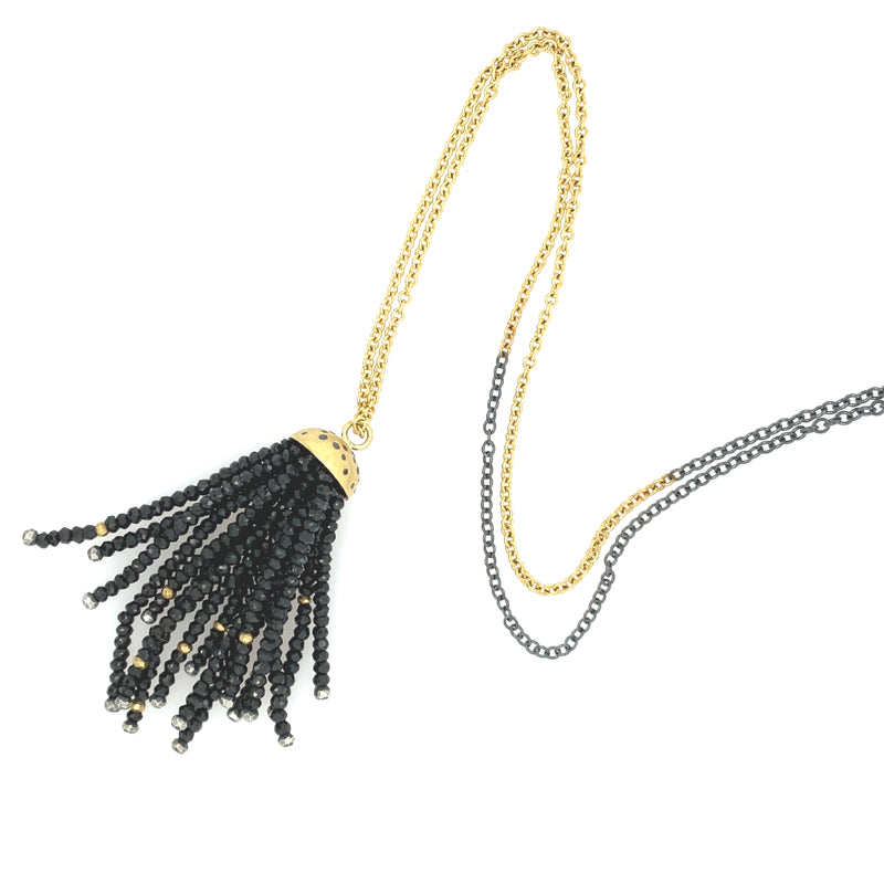 Todd Reed Onyx and Black Diamond Tassel Pendant Necklace