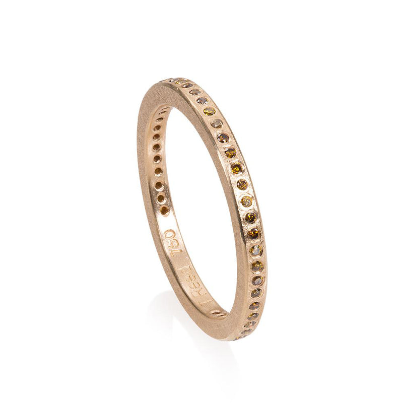 18K rose gold eternity band with flush set Autumn color diamonds