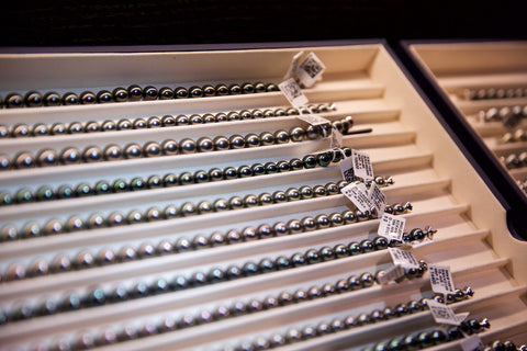 tray of black pearls