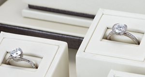 engagement rings in a jewelry case
