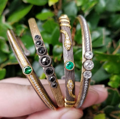 Arman Bangle bracelets black diamond, white diamond, emerald snake