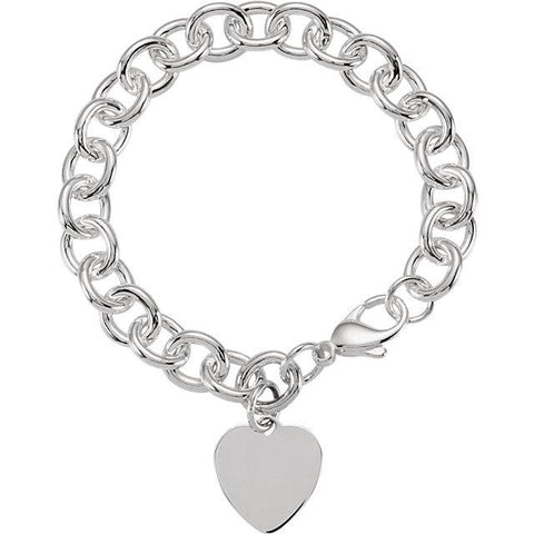 sterling silver open link heart bracelet with large lobster clasp