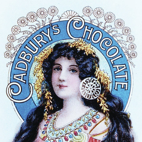 Words "Cadbury Chocolate" written above a drawing of a woman with long black hair.