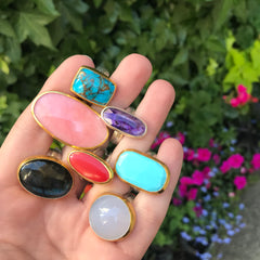 Gurhan Sterling Silver and 24K gold large gemstone rings on a hand