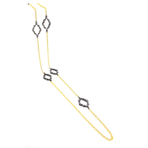 Arman station necklace with silver and diamond stations and yellow gold chain