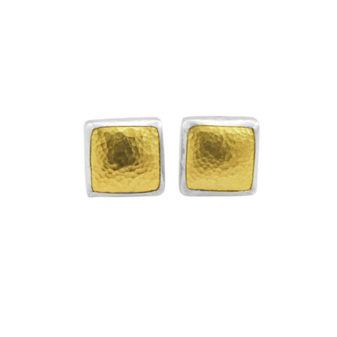 Gurhan square earrings in yellow gold and silver