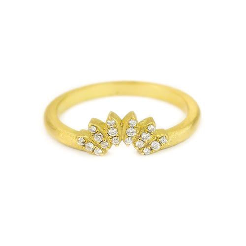 Samantha Louise petal tracer ring with 3 pave diamonds on each yellow gold petal