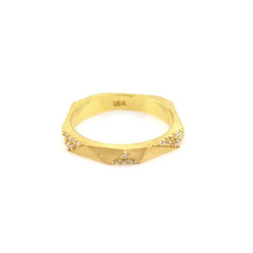 18K yellow gold thin Geo band with pave set diamonds