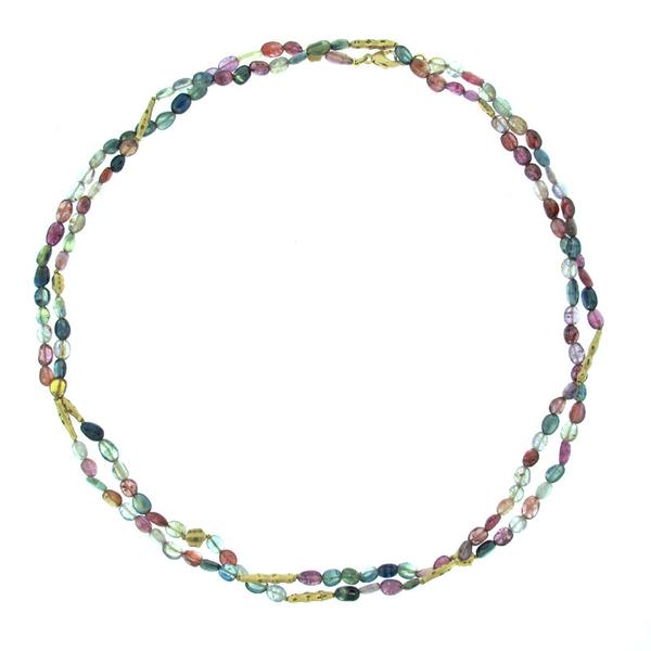 Alex Sepkus Multi-Colored Sapphire Bead and 18K Yellow Gold Necklace
