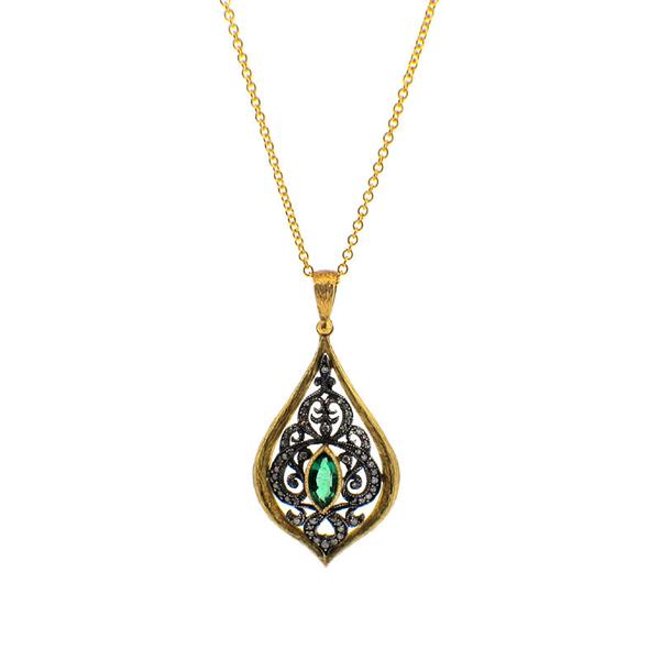 Arman Sarkisyan Emerald, Diamond, 22K Gold and Sterling Silver Pendant