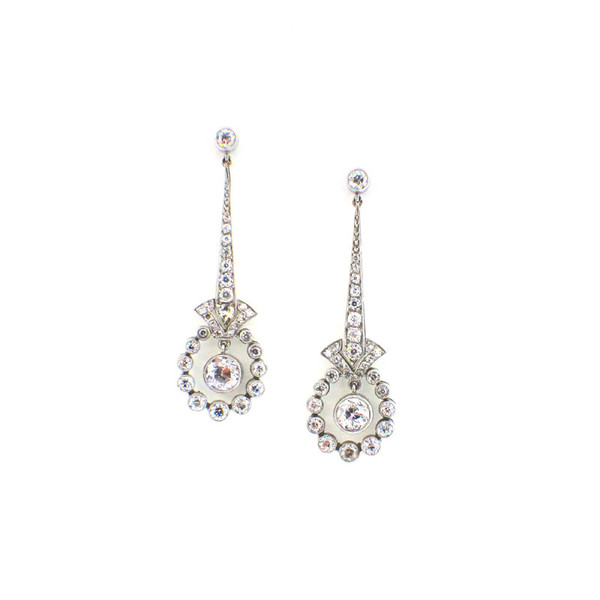 Fred Leighton Diamond and Platinum Pendant Earrings