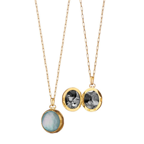 Monica Rich Kosan Blue Topaz and 18K Gold Locket