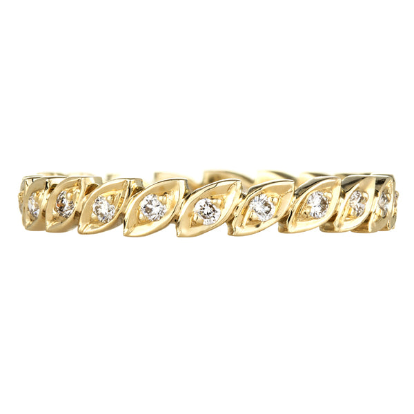 18K yellow gold diamond eternity ring with leaf shapes