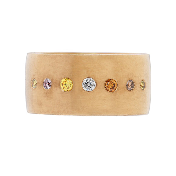 Sethi Couture 18K Yellow Gold Dunes Wide Cigar Band with Multi Color Diamonds