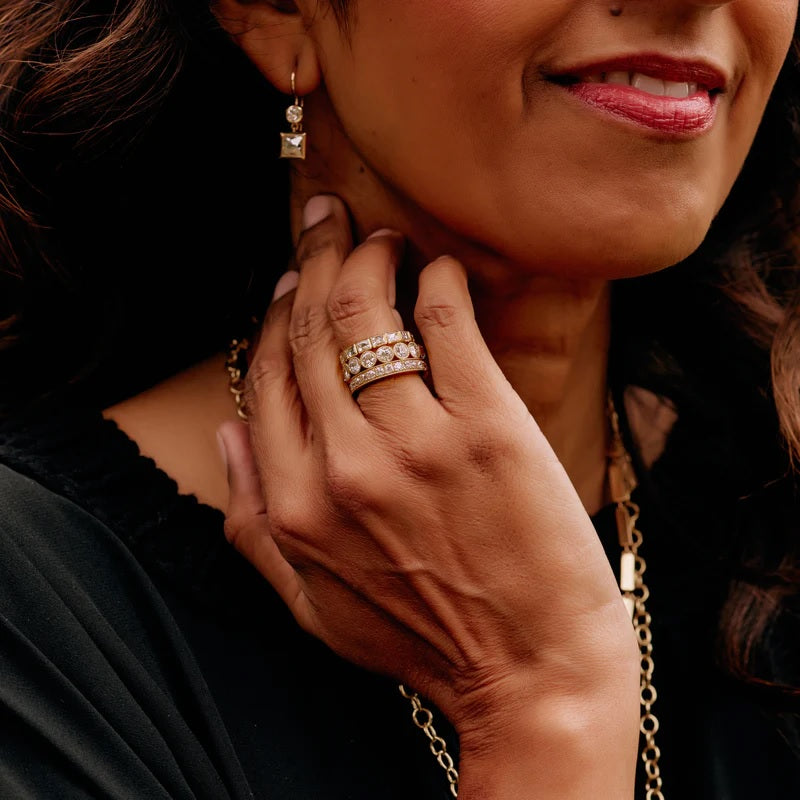 Single Stone "Gabby" Diamond Band - Large, on model