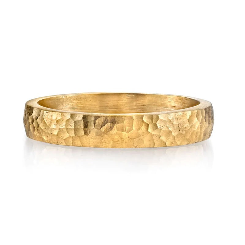 Single Stone "Joseph" Hammered 4MM Band - 18K Yellow Gold