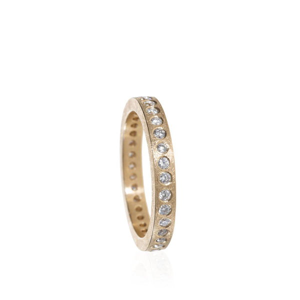 Todd Reed rose gold ring with rough texture and diamonds set into grooves