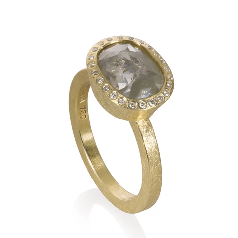 Todd Reed Oval Shaped Gray Diamond and 18K Yellow Gold Ring